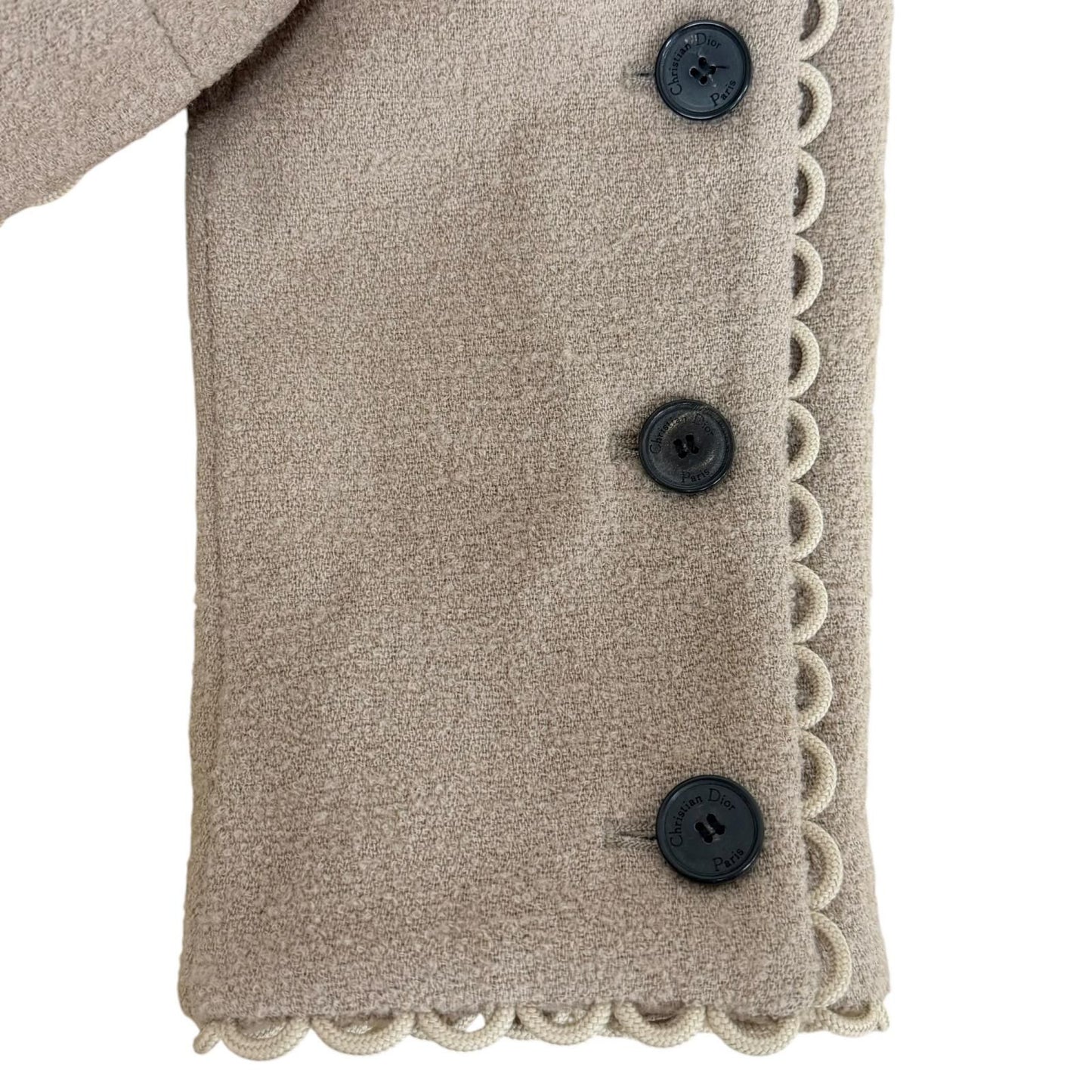 Dior Logo Button Scalloped Edge Bow Pea Jacket Beige 40 — view 8