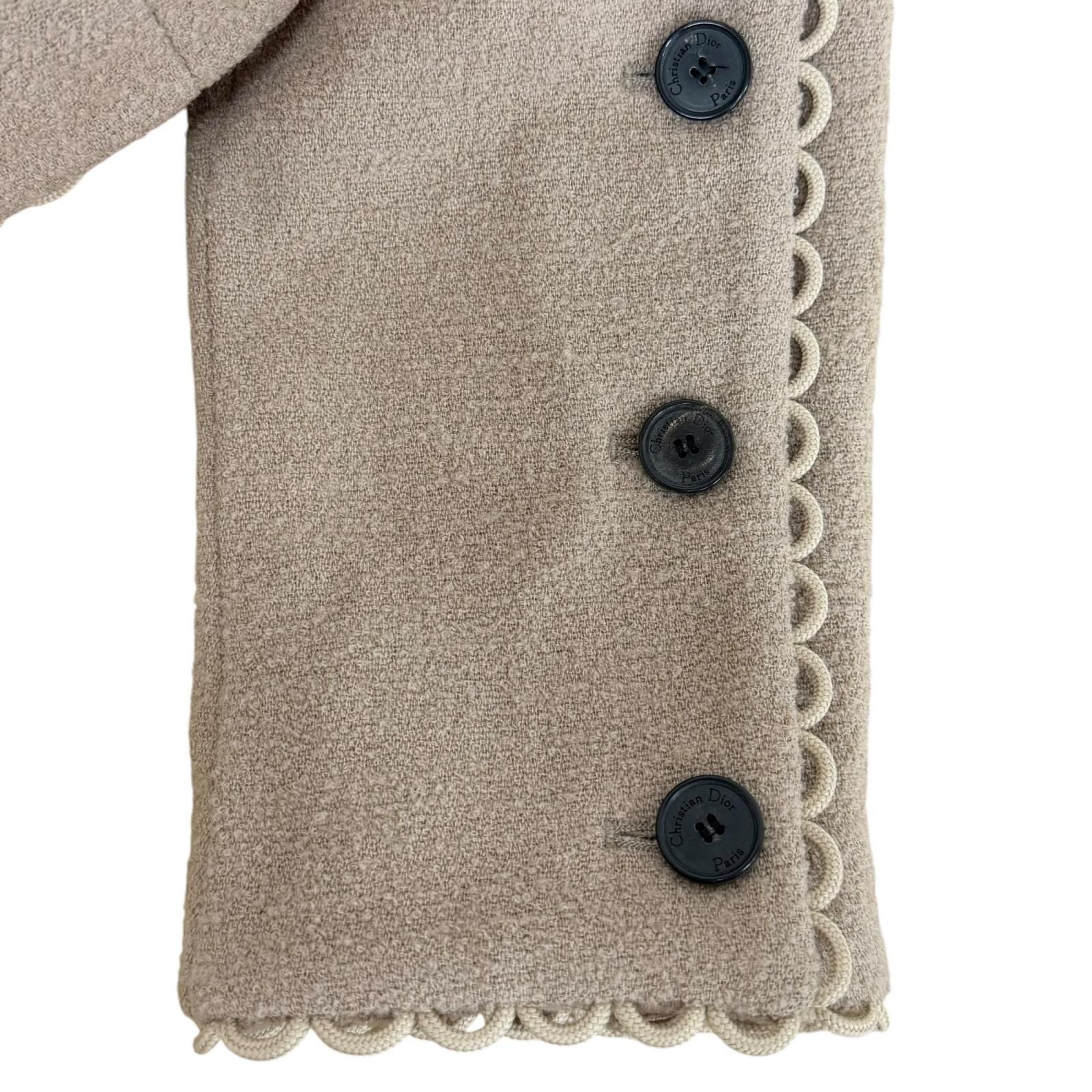 Dior Logo Button Scalloped Edge Bow Pea Jacket Beige 40 — view 8