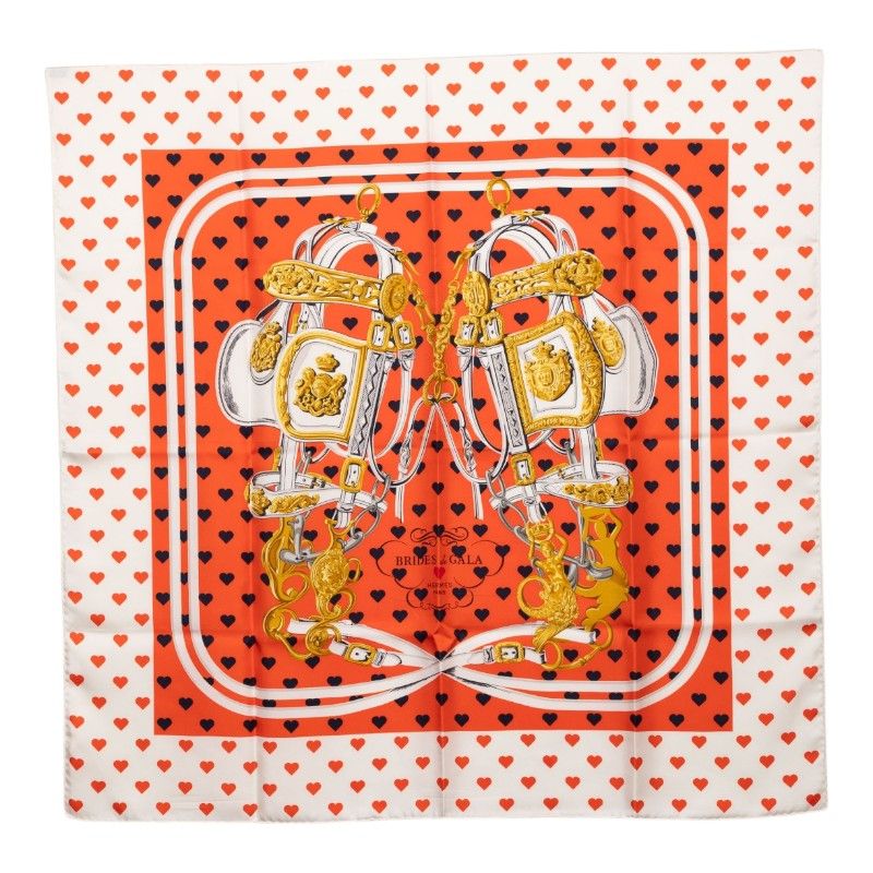 Hermes Carre 90 Brides de Gala Ceremonial Bridle Scarf Large Orange Multicolor