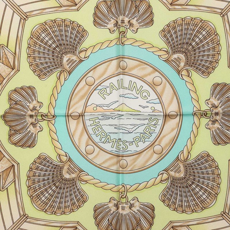Hermes Carre 90 Railing Ship Handrail Scarf Green Multicolor Silk — view 3