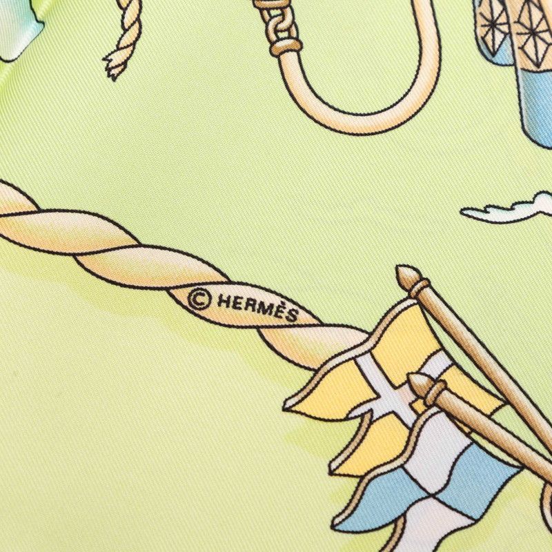 Hermes Carre 90 Railing Ship Handrail Scarf Green Multicolor Silk — view 5