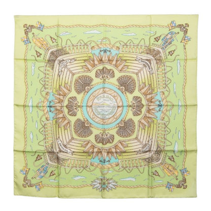 Hermes Carre 90 Railing Ship Handrail Scarf Green Multicolor Silk