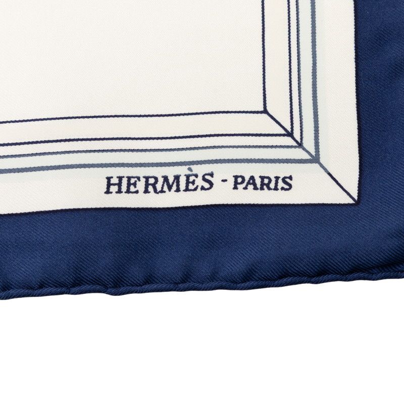 Hermes Carre 90 Quai Aux Fleurs Flowers Blooming Coastal Street Scarf White Silk — view 4