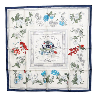 Hermes Carre 90 Quai Aux Fleurs Flowers Blooming Coastal Street Scarf White Silk
