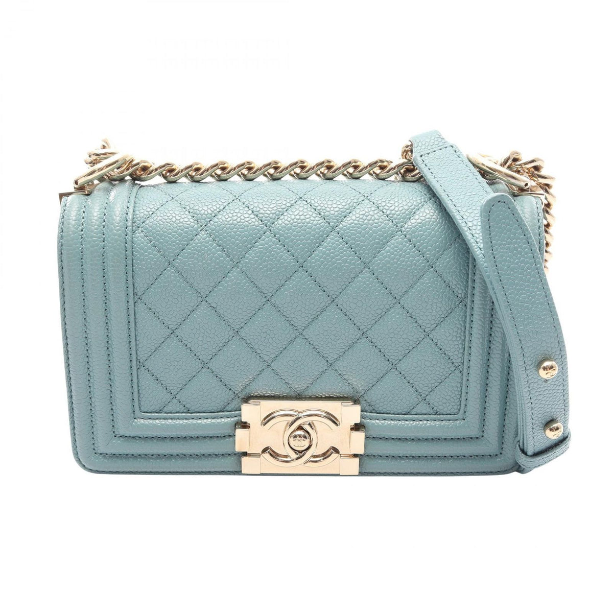 Chanel Shoulder Bag Boy Small Light Blue Caviar Leather Chain