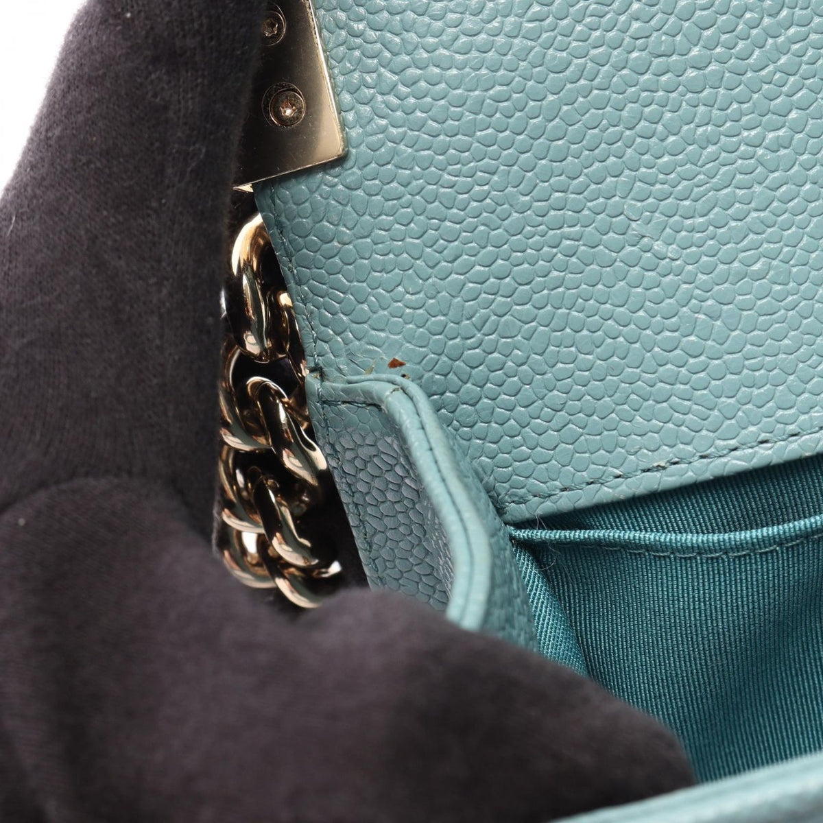 Chanel Shoulder Bag Boy Small Light Blue Caviar Leather Chain — view 6