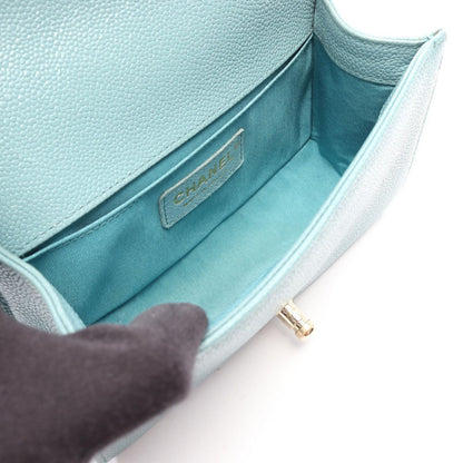 Chanel Shoulder Bag Boy Small Light Blue Caviar Leather Chain — view 3