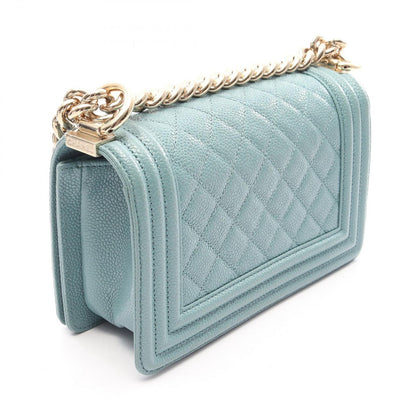 Chanel Shoulder Bag Boy Small Light Blue Caviar Leather Chain — view 2