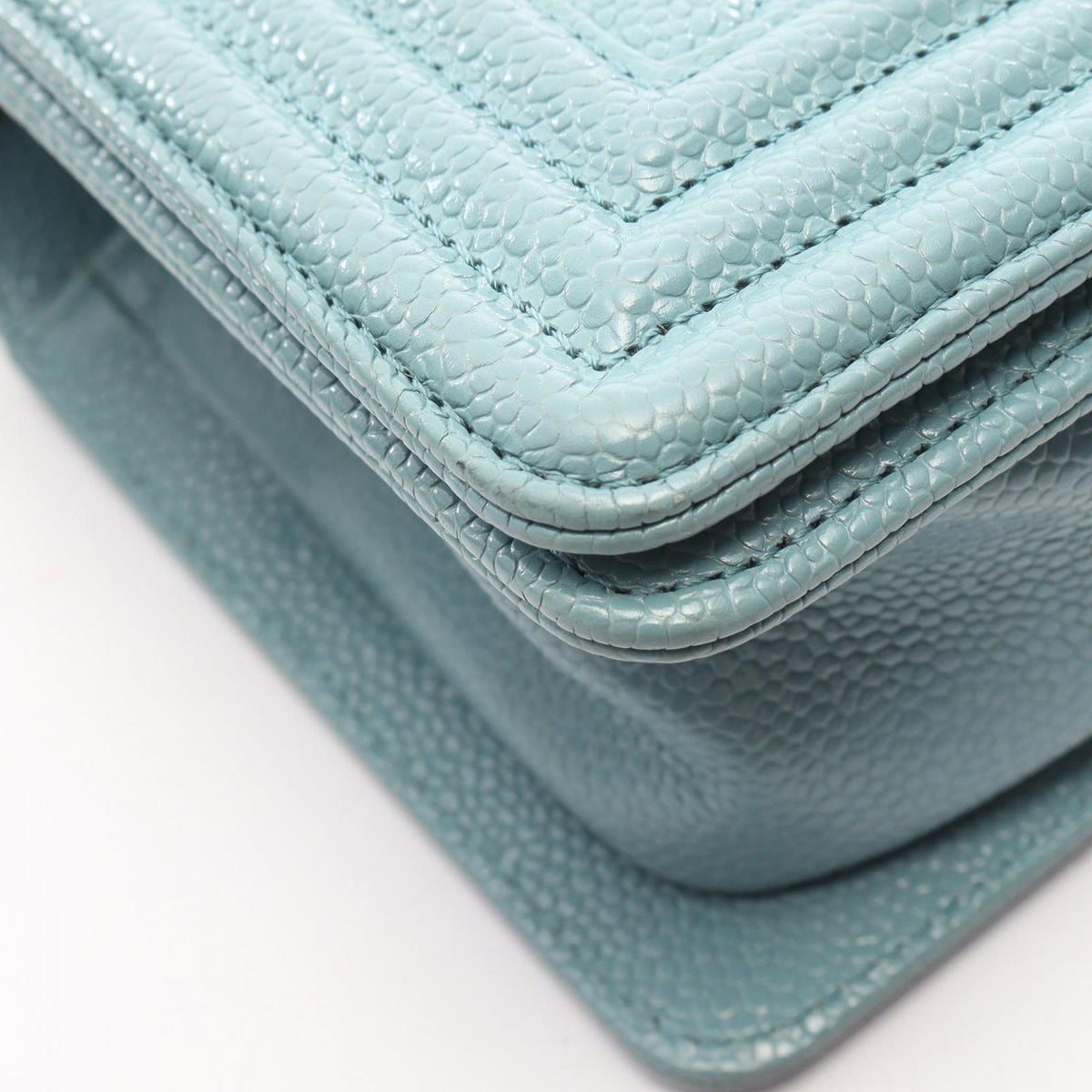 Chanel Shoulder Bag Boy Small Light Blue Caviar Leather Chain — view 8