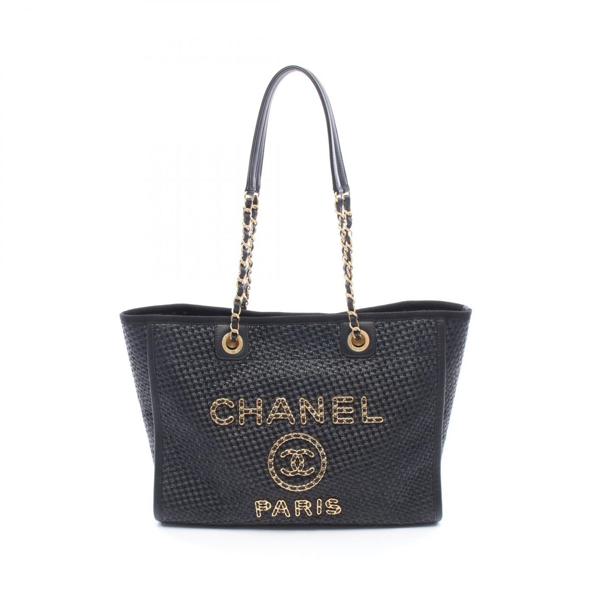 Chanel Tote Bag Deauville Black Leather Chain MM