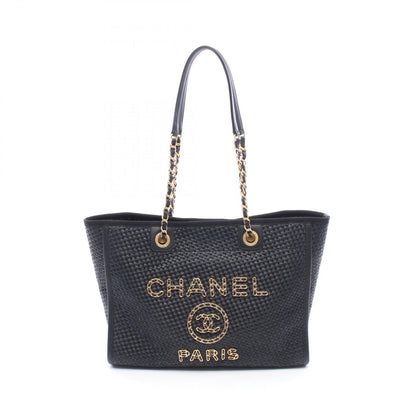 Chanel Tote Bag Deauville Black Leather Chain MM