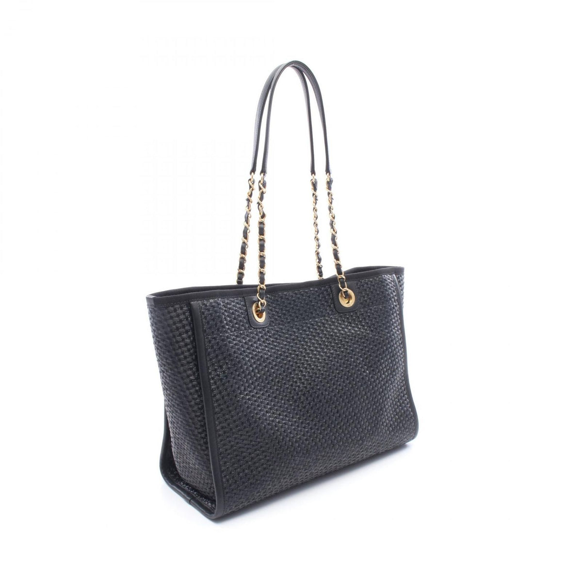 Chanel Tote Bag Deauville Black Leather Chain MM — view 2