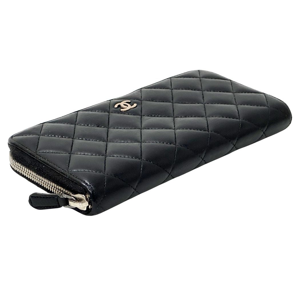 Chanel Wallet Quilted Lambskin Black Beige Zip Around — view 3