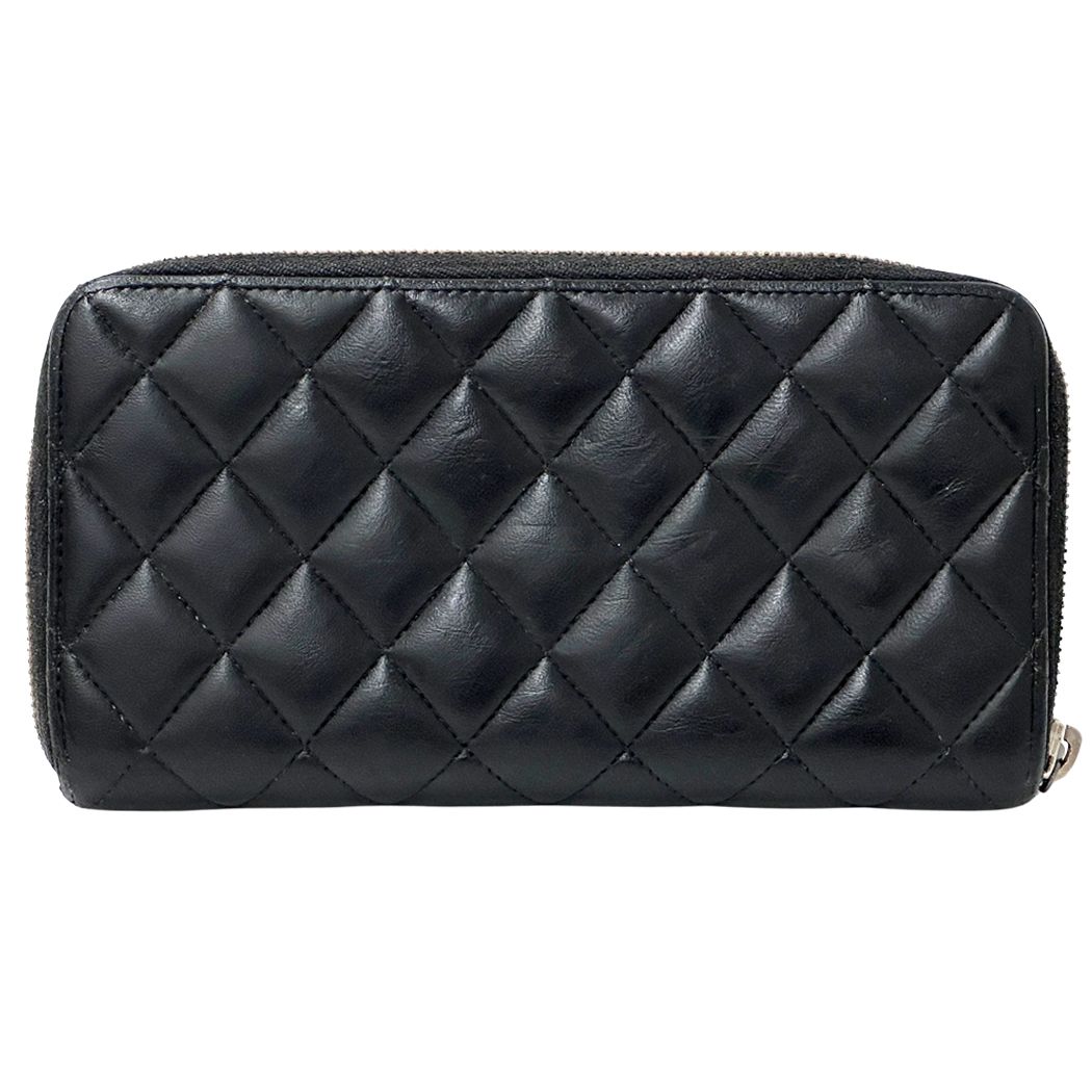 Chanel Wallet Quilted Lambskin Black Beige Zip Around — view 2