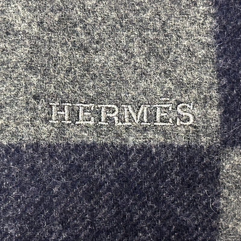 Hermes Scarf Passan Shawl Cashmere Navy Gray Winter Fall Simple Adult — view 4