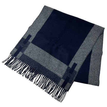 Hermes Scarf Passan Shawl Cashmere Navy Gray Winter Fall Simple Adult — view 2