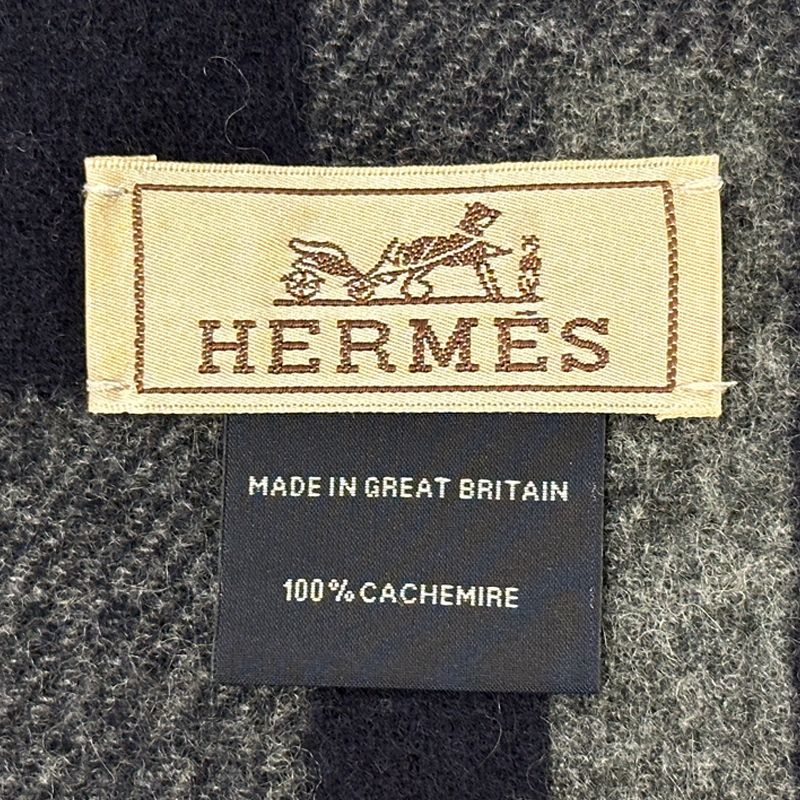 Hermes Scarf Passan Shawl Cashmere Navy Gray Winter Fall Simple Adult — view 5