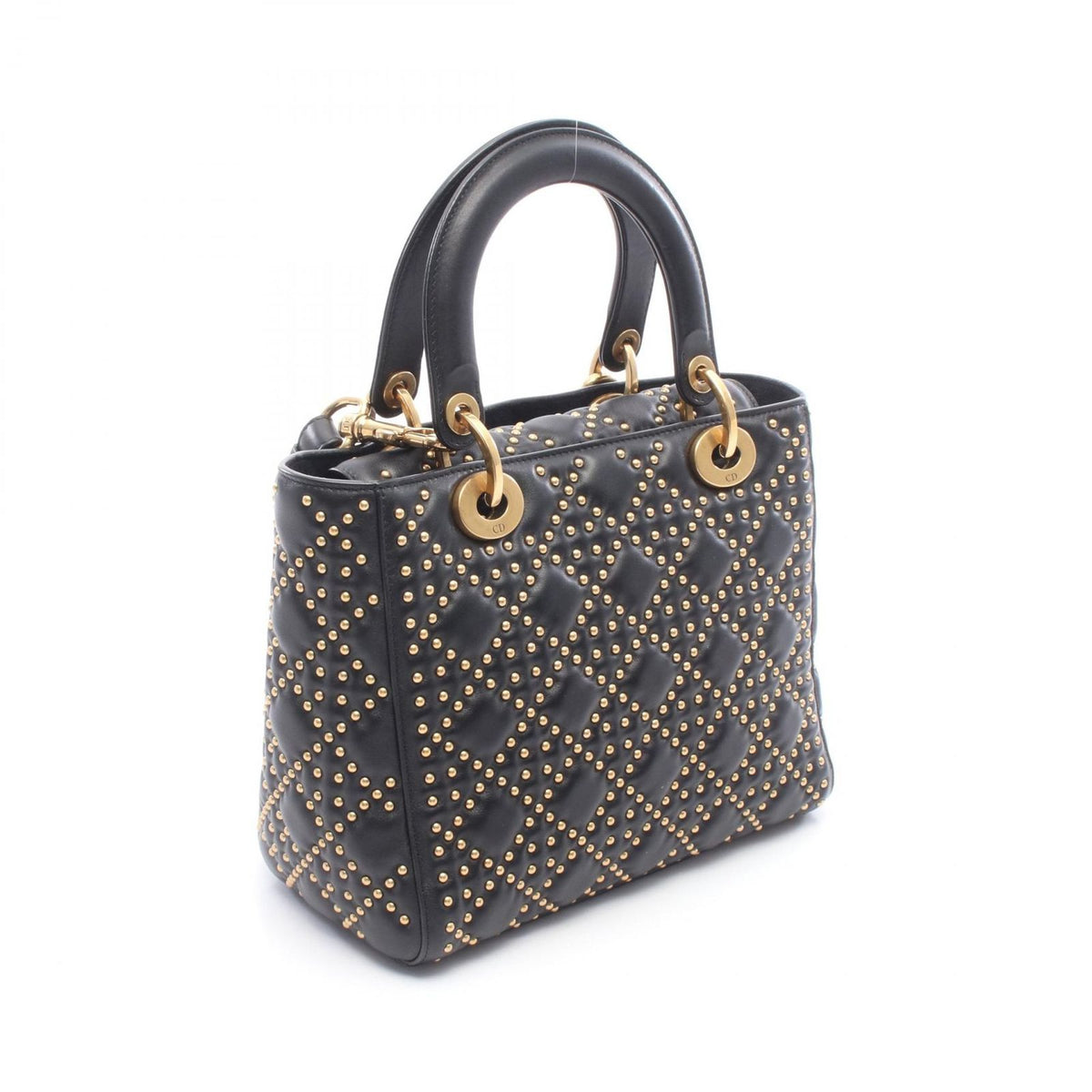 Dior Handbag Lady Dior Studs 2-Way Black Leather Tote Medium — view 2