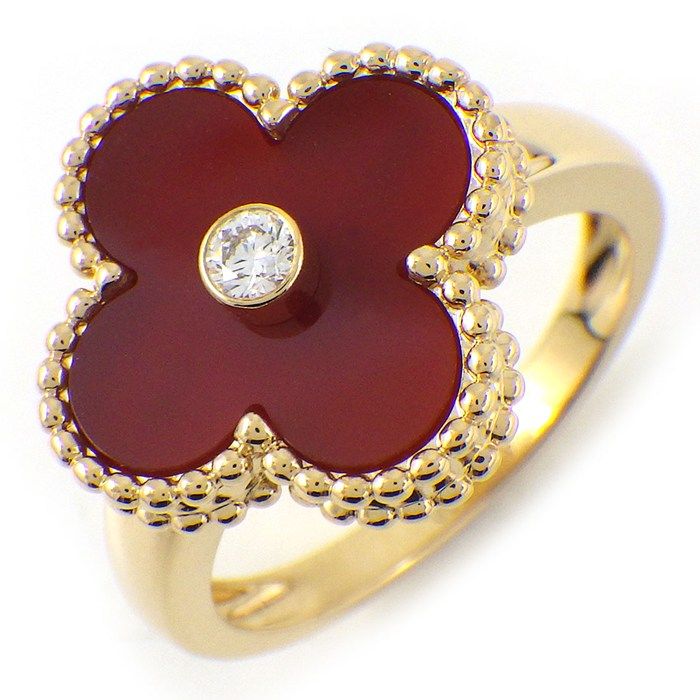 Van Cleef & Arpels Ring Vintage Alhambra Carnelian Point Diamond 18K Yellow