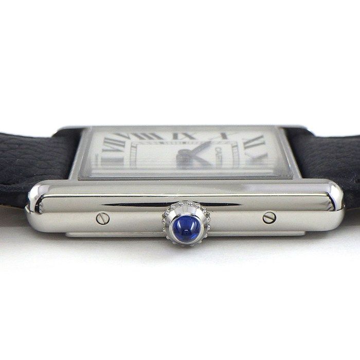 Cartier Watch Tank Must LM Rectangular Silver Dial Roman Index Black Leather SS — view 2