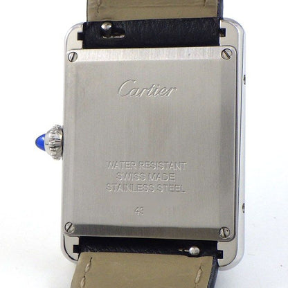 Cartier Watch Tank Must LM Rectangular Silver Dial Roman Index Black Leather SS — view 4