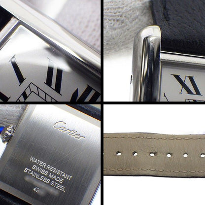 Cartier Watch Tank Must LM Rectangular Silver Dial Roman Index Black Leather SS — view 6