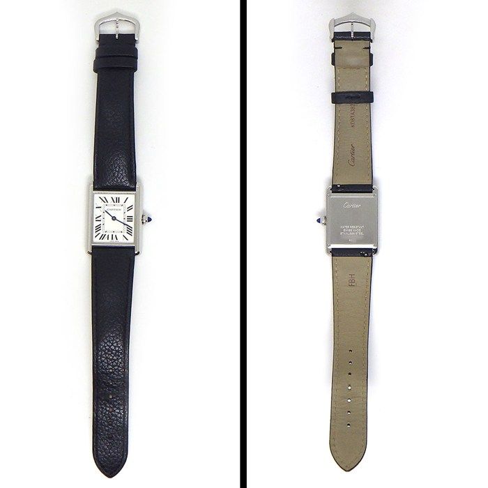 Cartier Watch Tank Must LM Rectangular Silver Dial Roman Index Black Leather SS — view 3