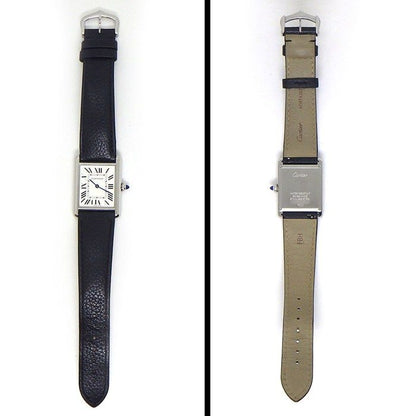 Cartier Watch Tank Must LM Rectangular Silver Dial Roman Index Black Leather SS — view 3
