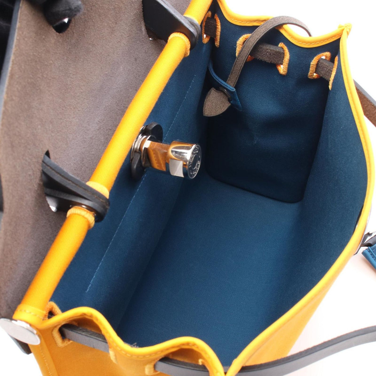 Hermes Handbag Herbag Zip PM Blue Jaune D'or Izmir Canvas Leather Verso — view 3