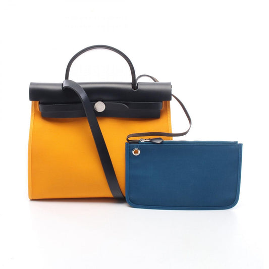 Hermes Handbag Herbag Zip PM Blue Jaune D'or Izmir Canvas Leather Verso