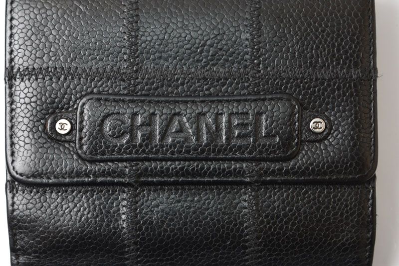 Chanel Bifold Wallet Vintage Chocolate Bar Hook CC Logo Black Leather Compact — view 3