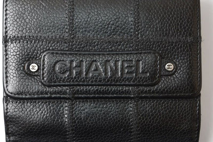 Chanel Bifold Wallet Vintage Chocolate Bar Hook CC Logo Black Leather Compact — view 3