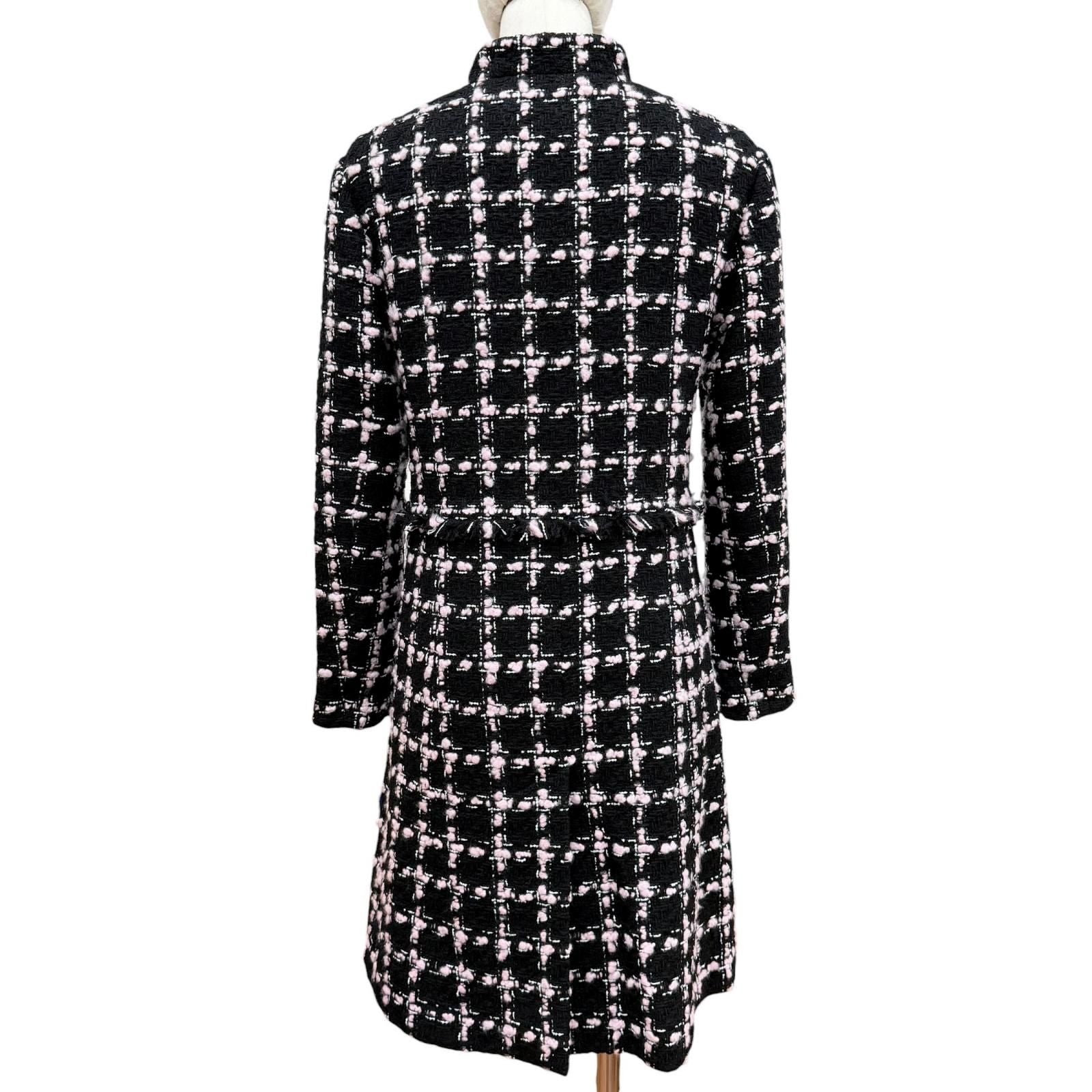 Chanel Wool Coco Button with Fringe Tweed Coat Black Pink 34 — view 4