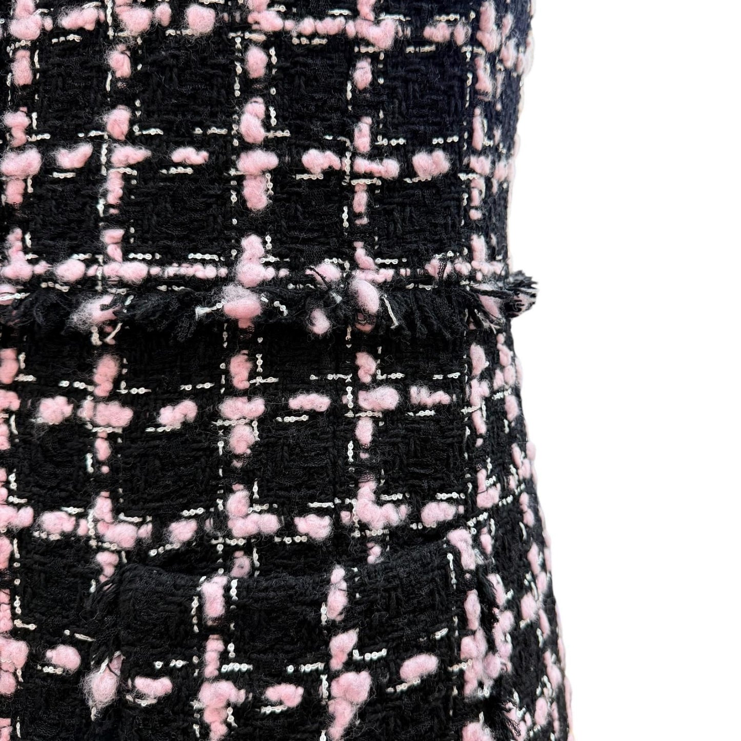 Chanel Wool Coco Button with Fringe Tweed Coat Black Pink 34 — view 8