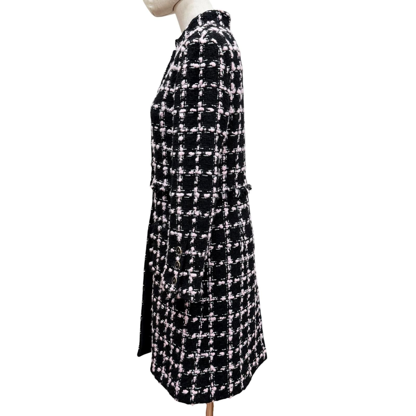 Chanel Wool Coco Button with Fringe Tweed Coat Black Pink 34 — view 3