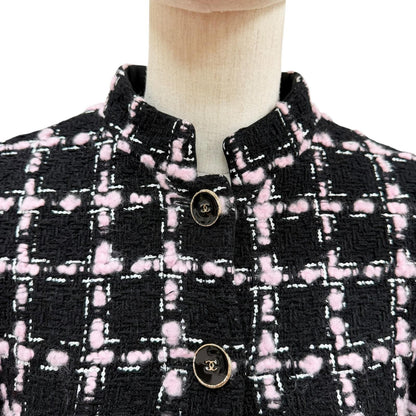 Chanel Wool Coco Button with Fringe Tweed Coat Black Pink 34 — view 2
