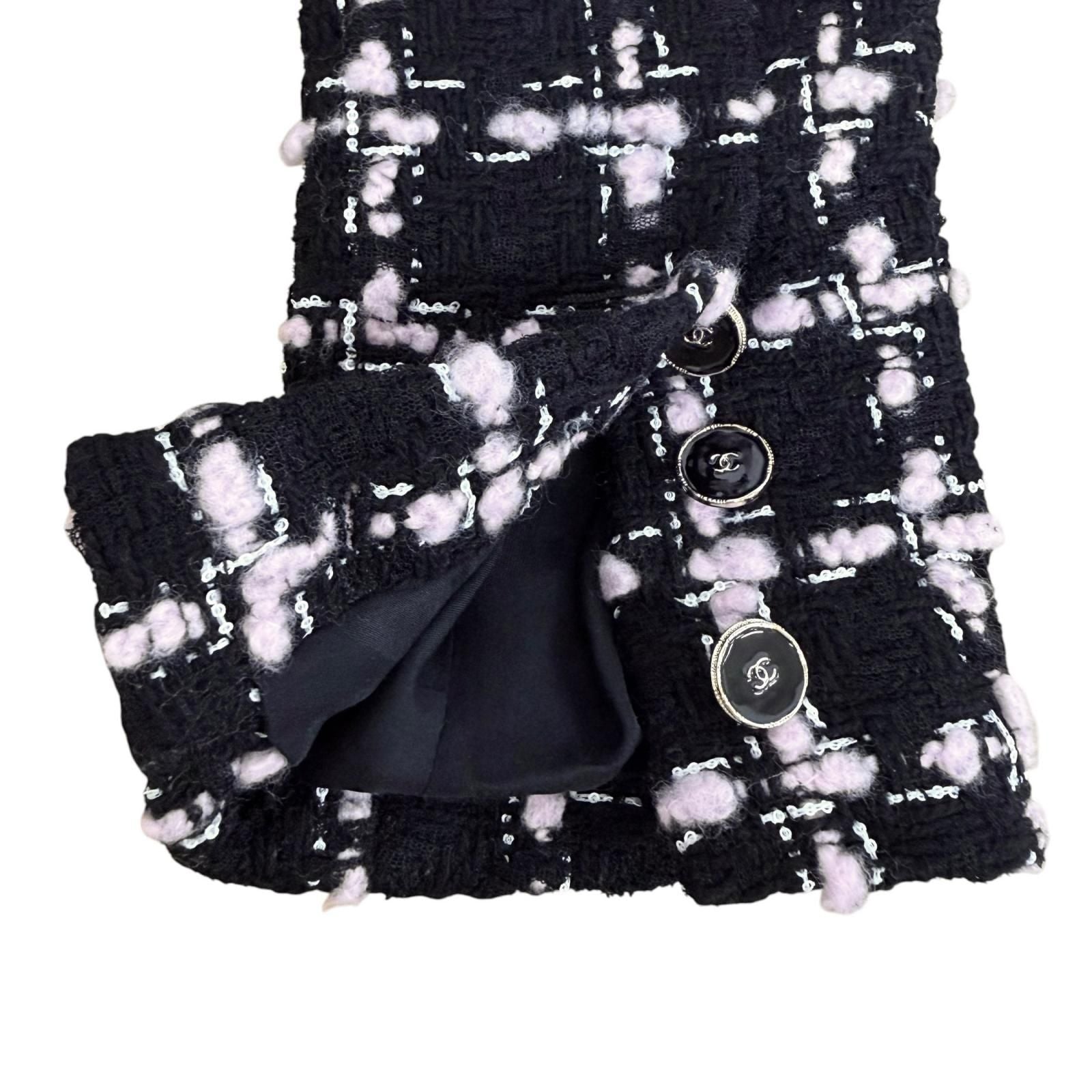 Chanel Wool Coco Button with Fringe Tweed Coat Black Pink 34 — view 9