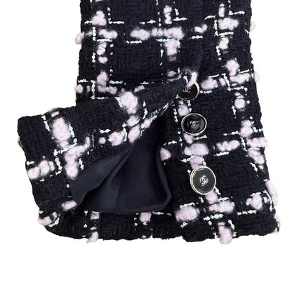 Chanel Wool Coco Button with Fringe Tweed Coat Black Pink 34 — view 9