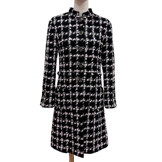 Chanel Wool Coco Button with Fringe Tweed Coat Black Pink 34