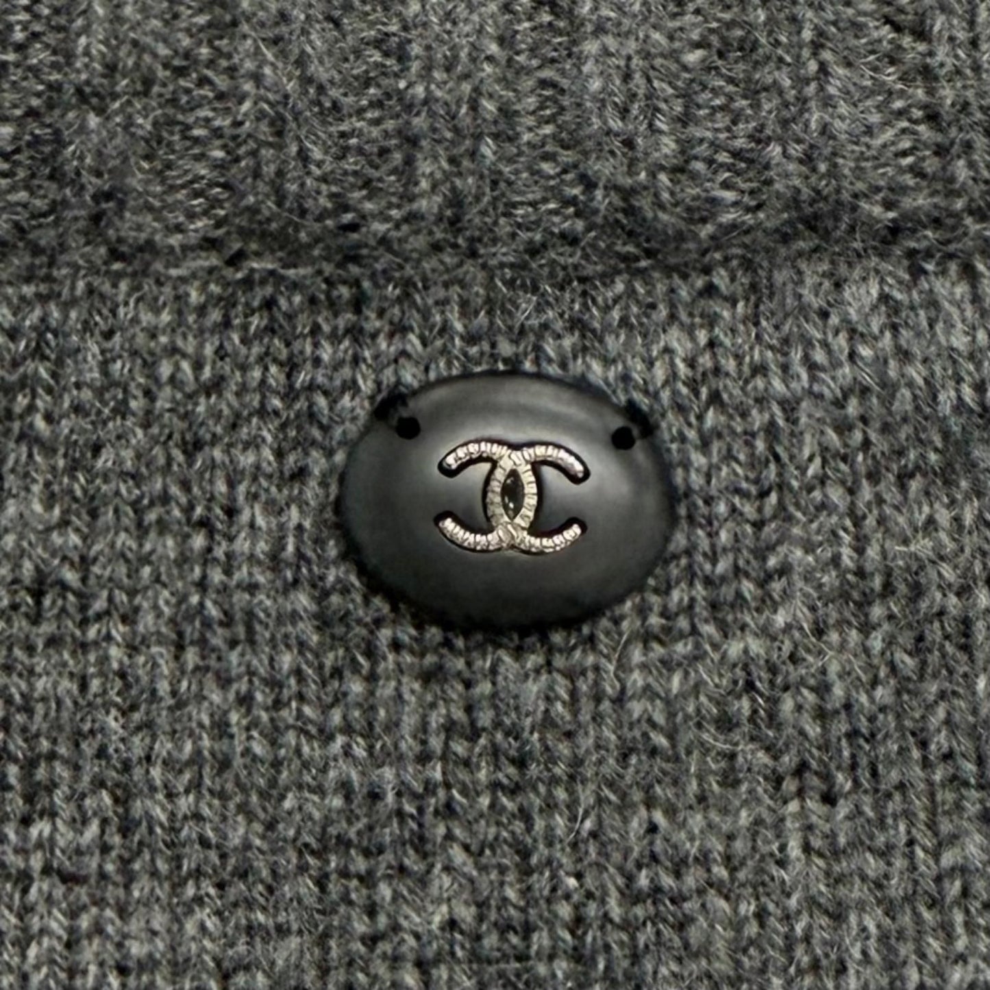 Chanel Cashmere with CC Logo Plate Gabrielle Coco Neck Long Sleeve Knit Gray 34 — view 6