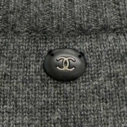 Chanel Cashmere with CC Logo Plate Gabrielle Coco Neck Long Sleeve Knit Gray 34 — view 6