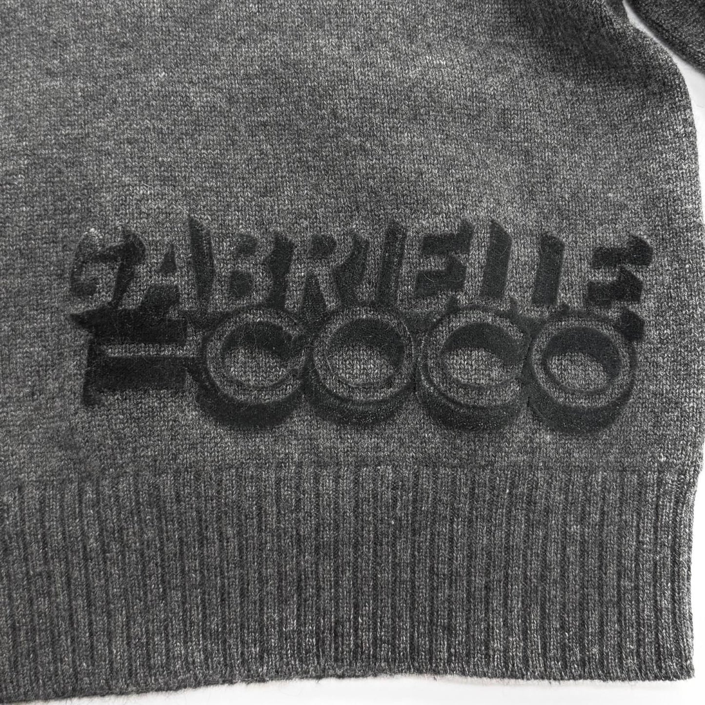 Chanel Cashmere with CC Logo Plate Gabrielle Coco Neck Long Sleeve Knit Gray 34 — view 5
