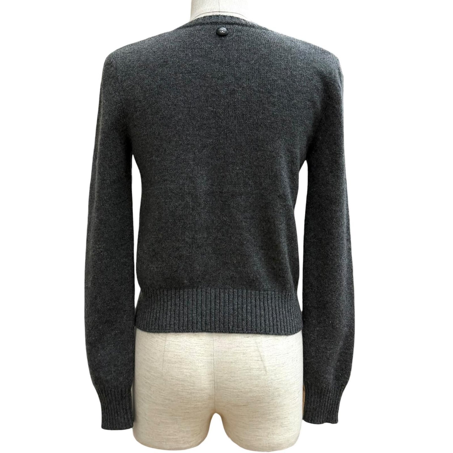Chanel Cashmere with CC Logo Plate Gabrielle Coco Neck Long Sleeve Knit Gray 34 — view 4