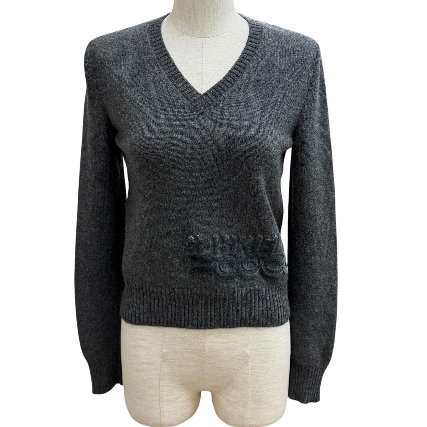 Chanel Cashmere with CC Logo Plate Gabrielle Coco Neck Long Sleeve Knit Gray 34