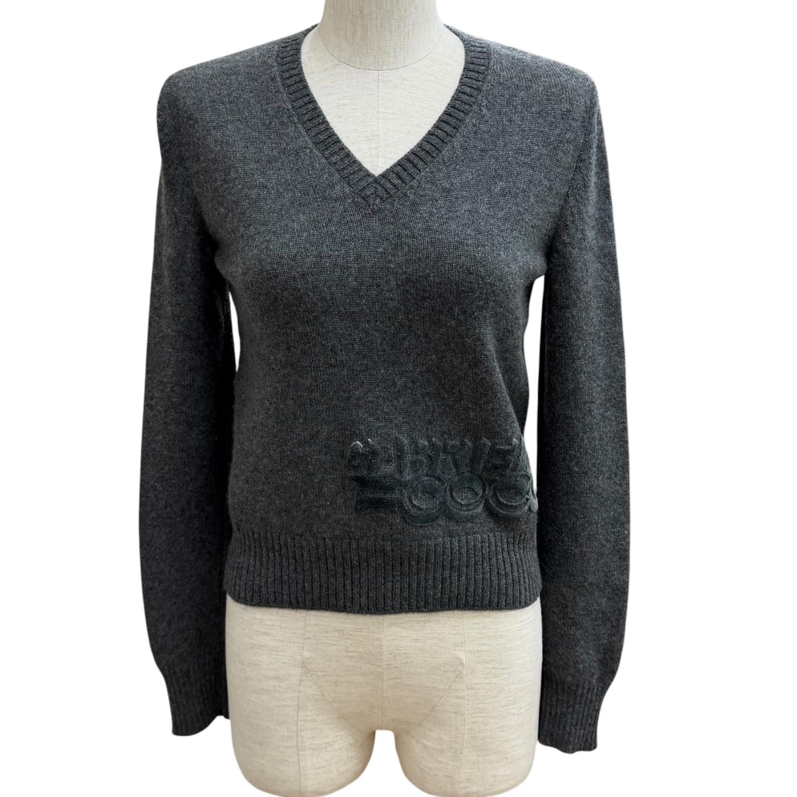 Chanel Cashmere with CC Logo Plate Gabrielle Coco Neck Long Sleeve Knit Gray 34