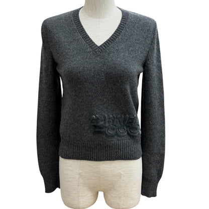 Chanel Cashmere with CC Logo Plate Gabrielle Coco Neck Long Sleeve Knit Gray 34