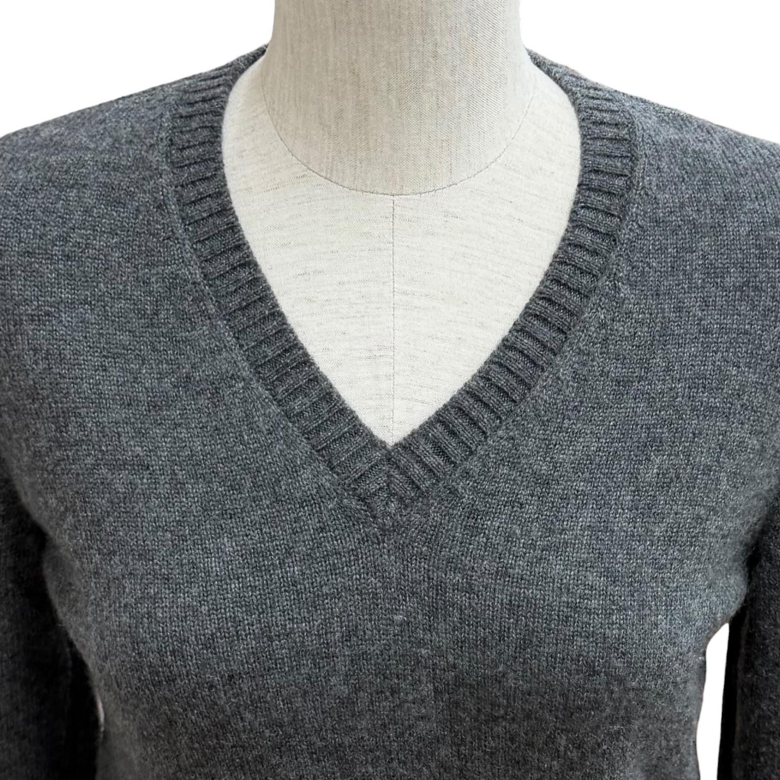 Chanel Cashmere with CC Logo Plate Gabrielle Coco Neck Long Sleeve Knit Gray 34 — view 2