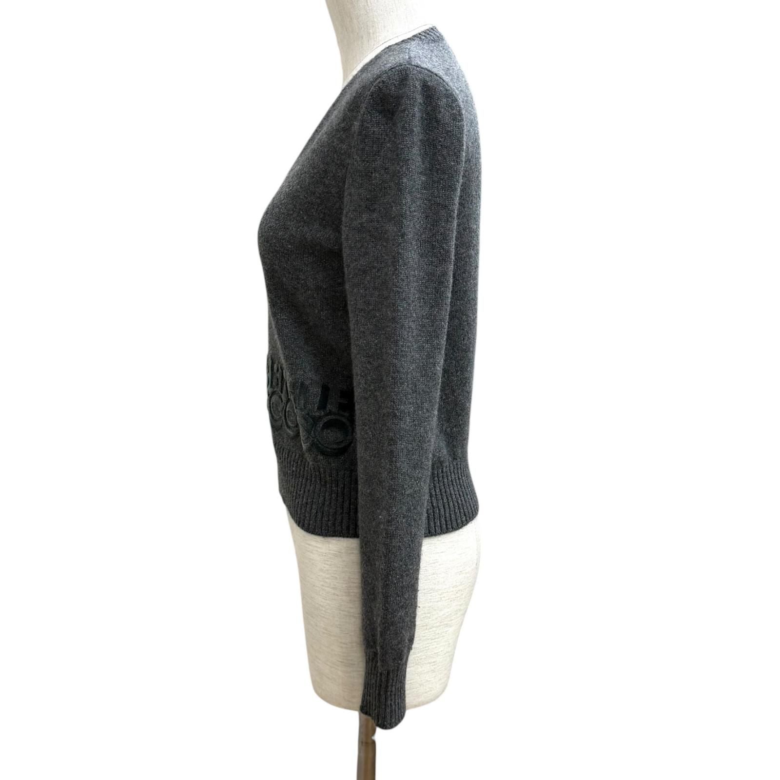 Chanel Cashmere with CC Logo Plate Gabrielle Coco Neck Long Sleeve Knit Gray 34 — view 3