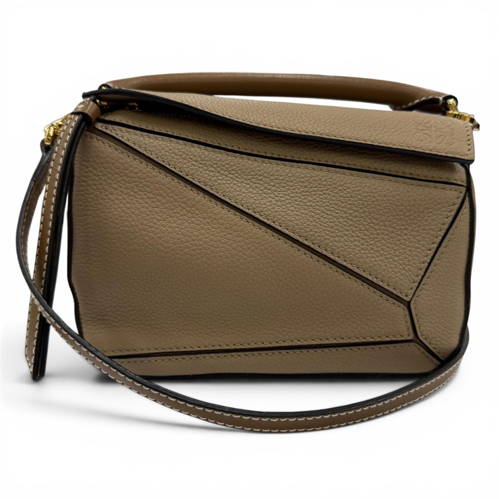 Loewe Puzzle Mini 2-Way Calf Leather Shoulder Bag Beige