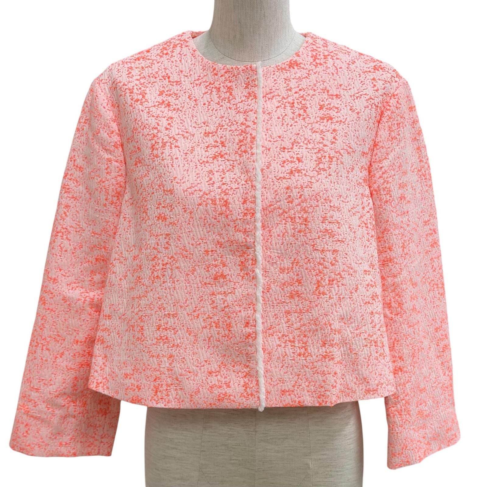 Dior Lining Silk 100% All Pattern Collarless Jacket Orange 42